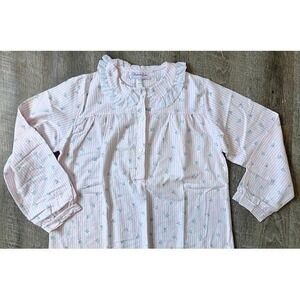 Vintage Penbrooke Lane Pink striped Flannel nightgown Size M NWOT